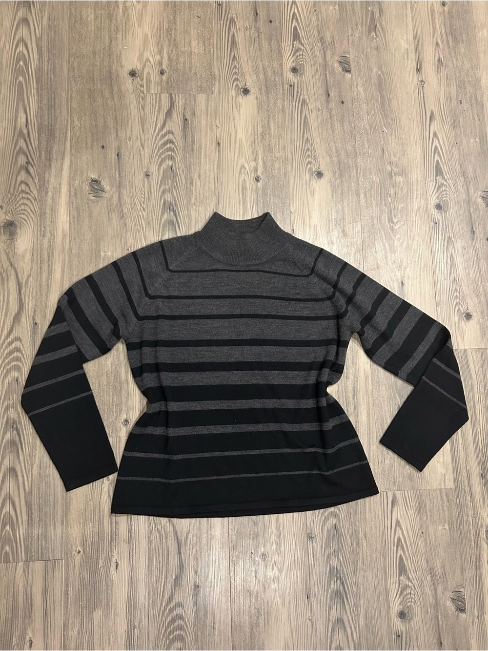 Jessica’s Grey Striped Turtle Kneck Sweater